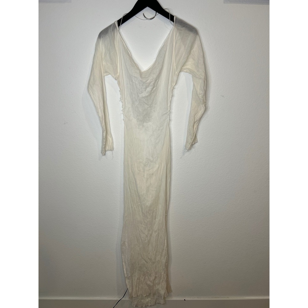 Four Three Seven Womens Maxi Dress Sheer Raw Edge Scoop Back Cream Size M